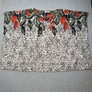 Cato Animal Print Poncho Coverup Women's 26/28 Leaf Print Boxy Round Neck